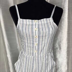 Old Navy Linen Blend Spaghetti Strap Striped Smocked Women’s XS Pocket Jumpsuit